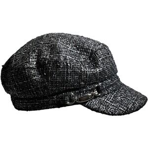 August Tweed Baker Boy Hat Black Silver Metallic Newsboy Cap Horsebit Detail